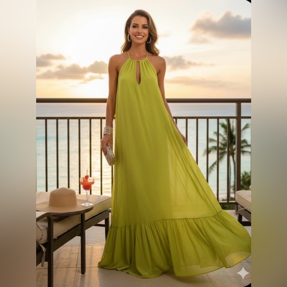 LOVE & LEMONADE Dresses & Skirts - Love & Lemonade Lime Green Halter Maxi Dress Large